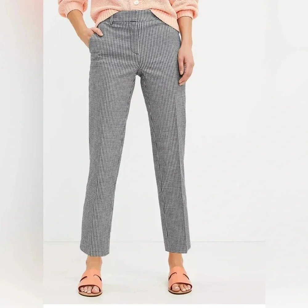 LOFT Black & White Houndstooth Straight-Leg Pants